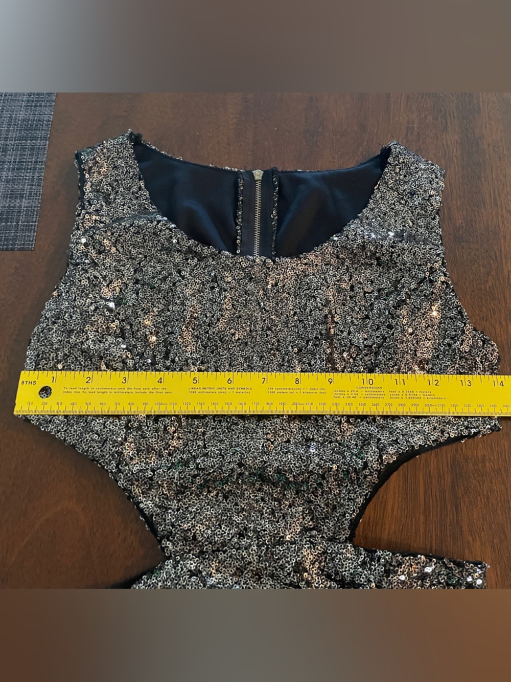 Vintage Black Gold Sequin Dress | Chiffon Skirt Side Cutouts | Small Extra Small - Picture 7 of 12